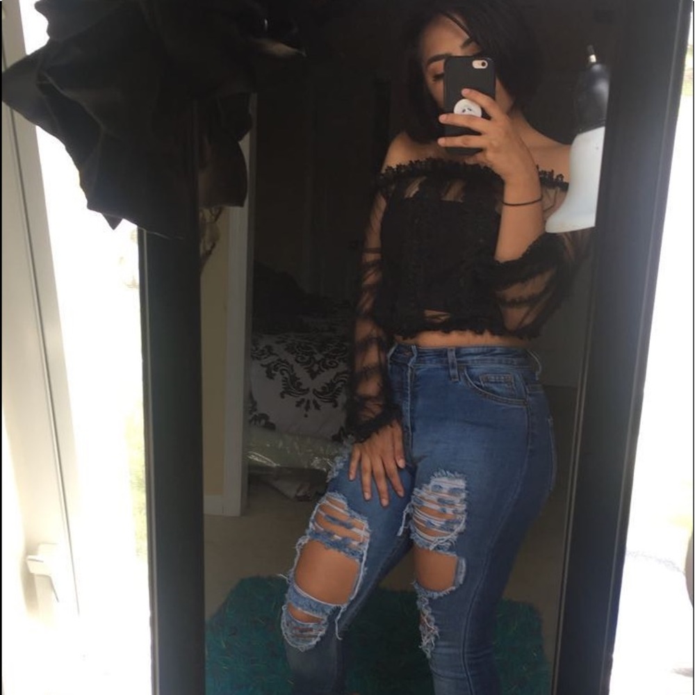 See through off the shoulder crop top